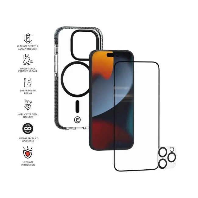 3pc Impact Zero Case/Camera Lens/Screen Protector w/Applicator For iPhone 15 Pro