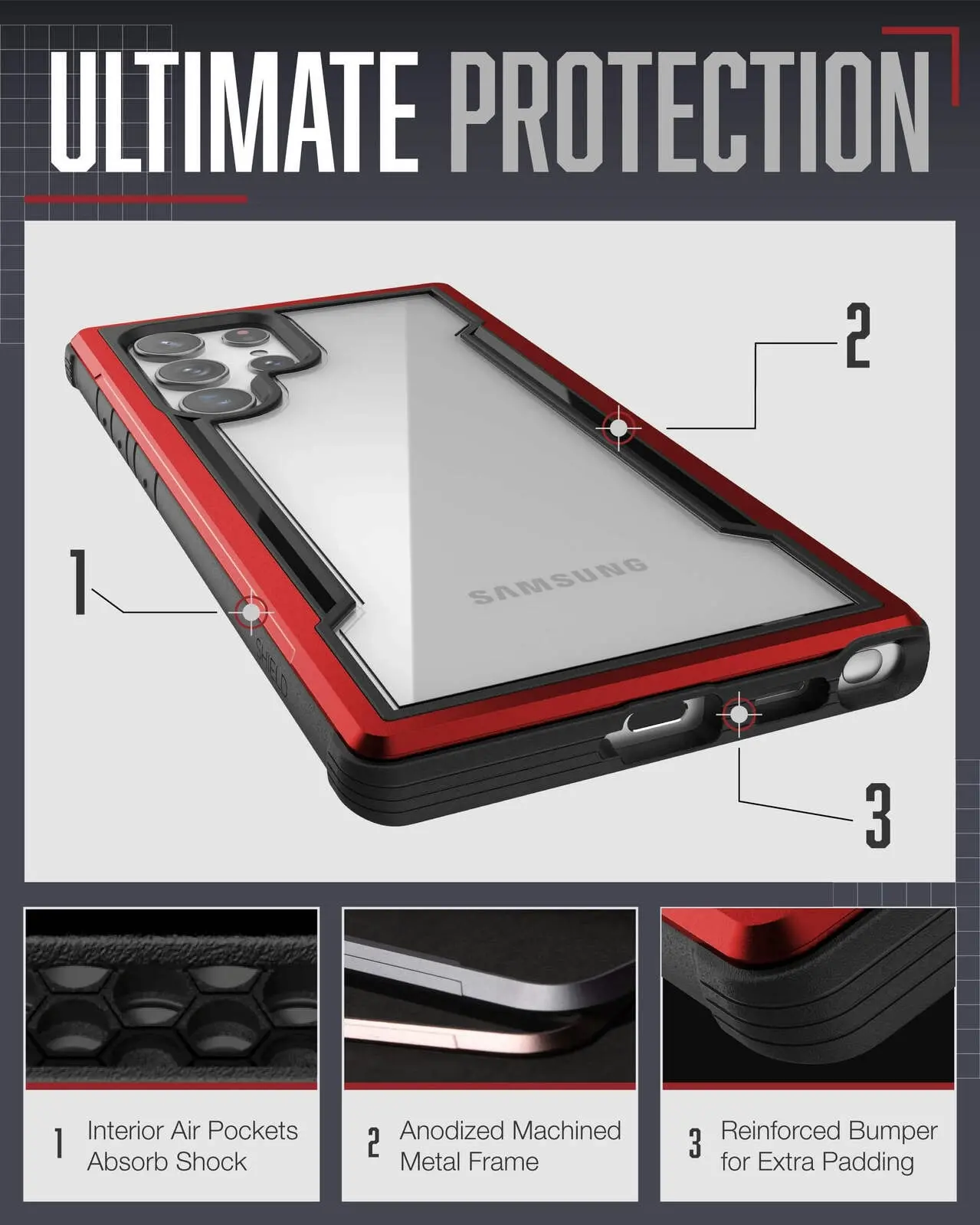 X-Doria Raptic Shield Case Protection Cover For Samsung Galaxy S23 Ultra Red