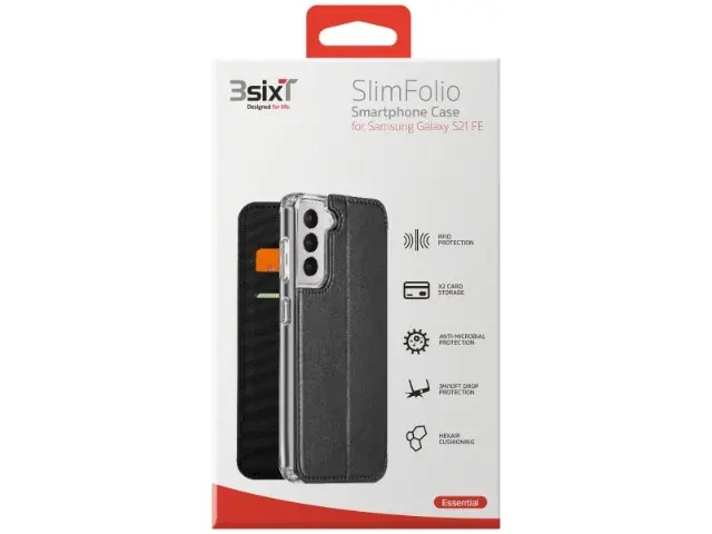 3sixT SlimFolio 1.0 Qi Charging Armour Cover Protection For Samsung S21 FE Black