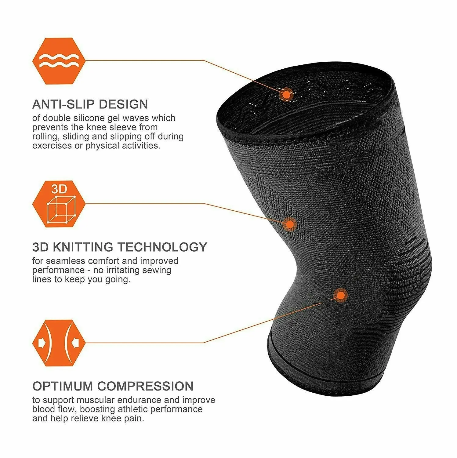 AOLIKES 3D Weaving Knee Support Brace Sleeve Joint Kneelet Leg Breathable Orange