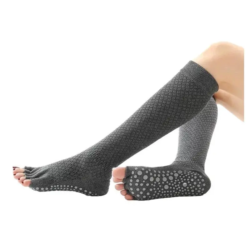 Women Long Massage Pilates Socks Yoga Socks Anti-skid Grip Non Slip Socks Medium Open