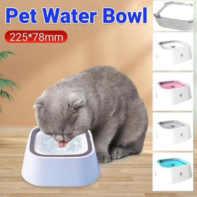 1.5L No-Spill Pet Water Bowl Slow Feeder Dust-Free Non-Skid