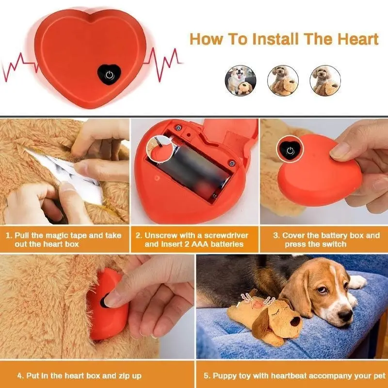 Pet Puppy Cat Soft Plush Toy Heartbeat Sleeping Buddy Dog Behavioral Anxiety Aid