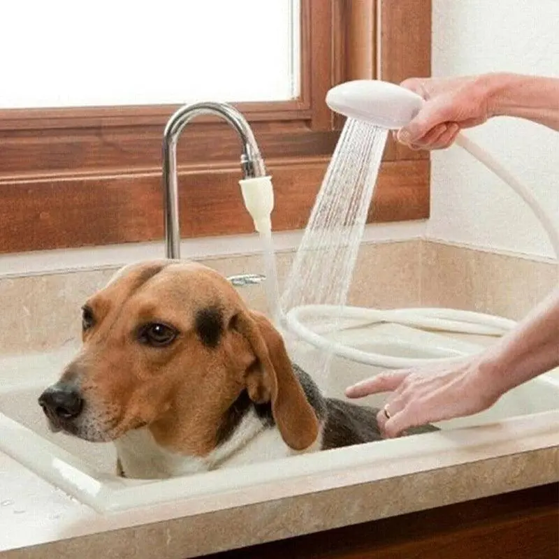 Pet Shower Spray  Hose Single Tap Sink Bath Washing Holder Dog Head  Attachment