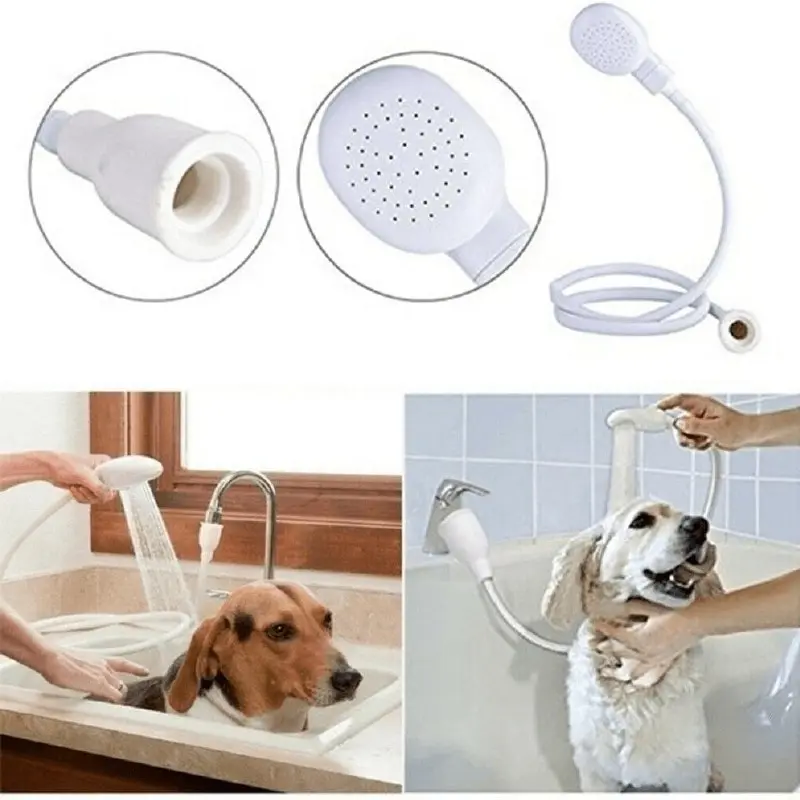 Pet Shower Spray  Hose Single Tap Sink Bath Washing Holder Dog Head  Attachment