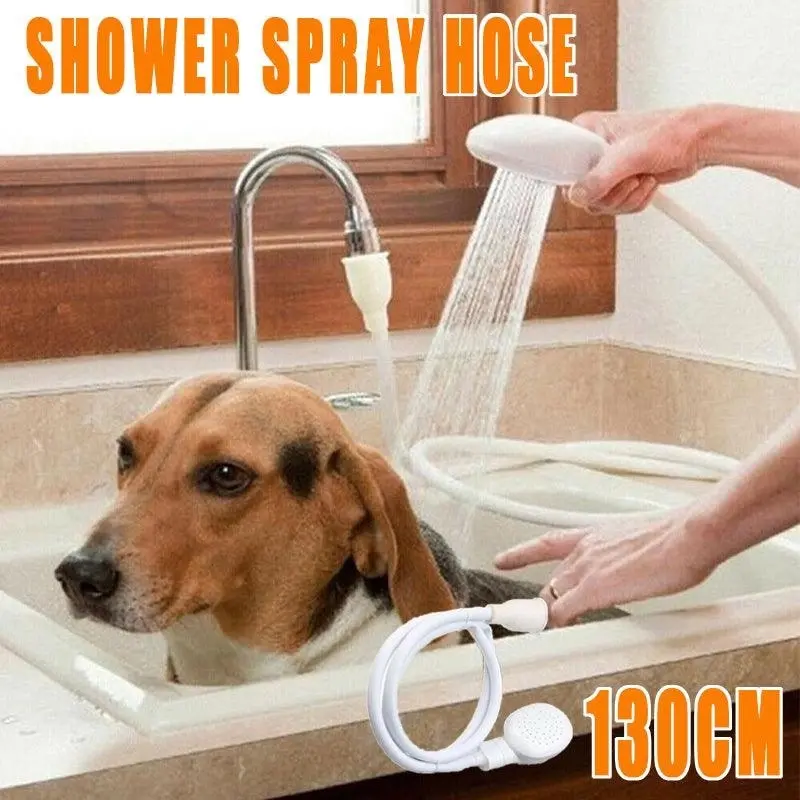 Pet Shower Spray  Hose Single Tap Sink Bath Washing Holder Dog Head  Attachment