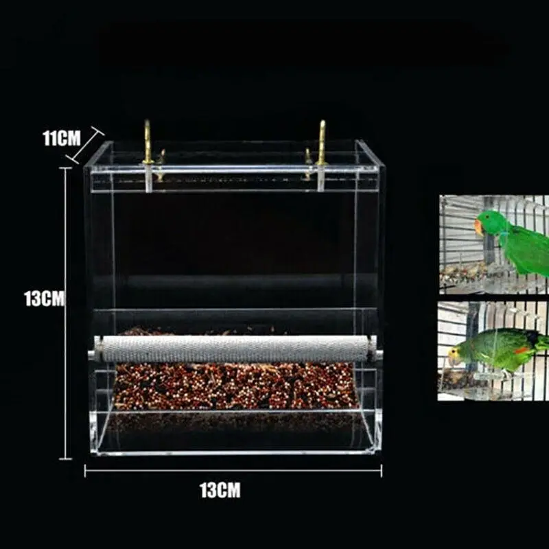 Au Acrylic Automatic Parrot Feeder No Mess Bird Cage Seed Feeding Container Box