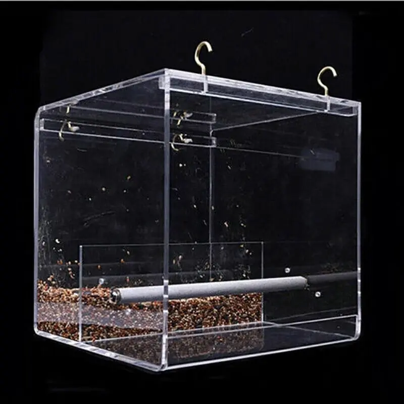 Au Acrylic Automatic Parrot Feeder No Mess Bird Cage Seed Feeding Container Box