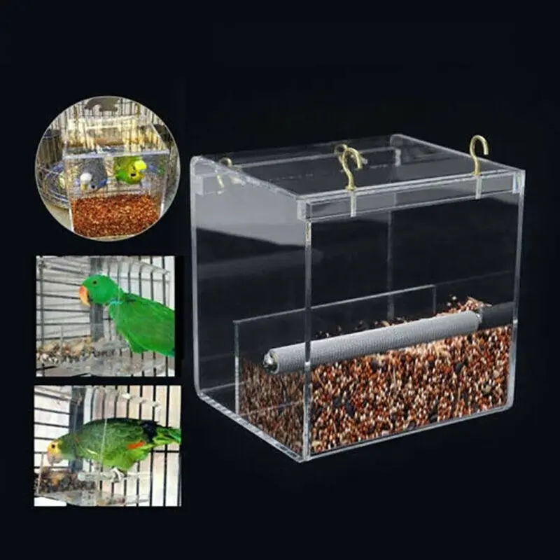 Au Acrylic Automatic Parrot Feeder No Mess Bird Cage Seed Feeding Container Box