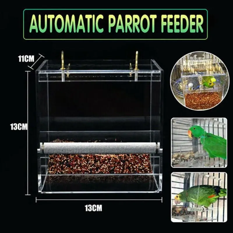 Au Acrylic Automatic Parrot Feeder No Mess Bird Cage Seed Feeding Container Box