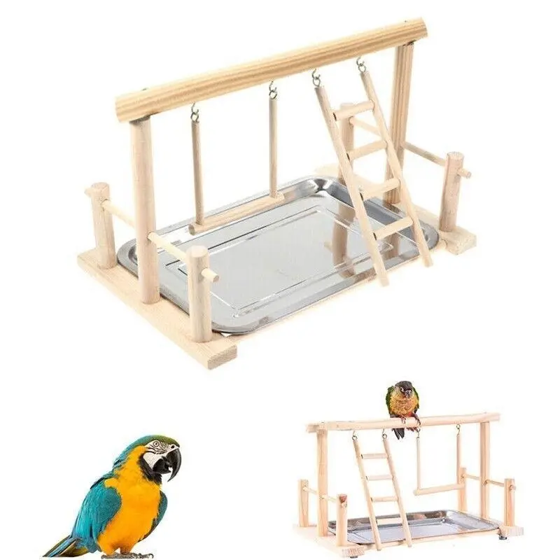 Parrots Wooden Stand Bird Play Activity Center Playground Ladder Perch Gym