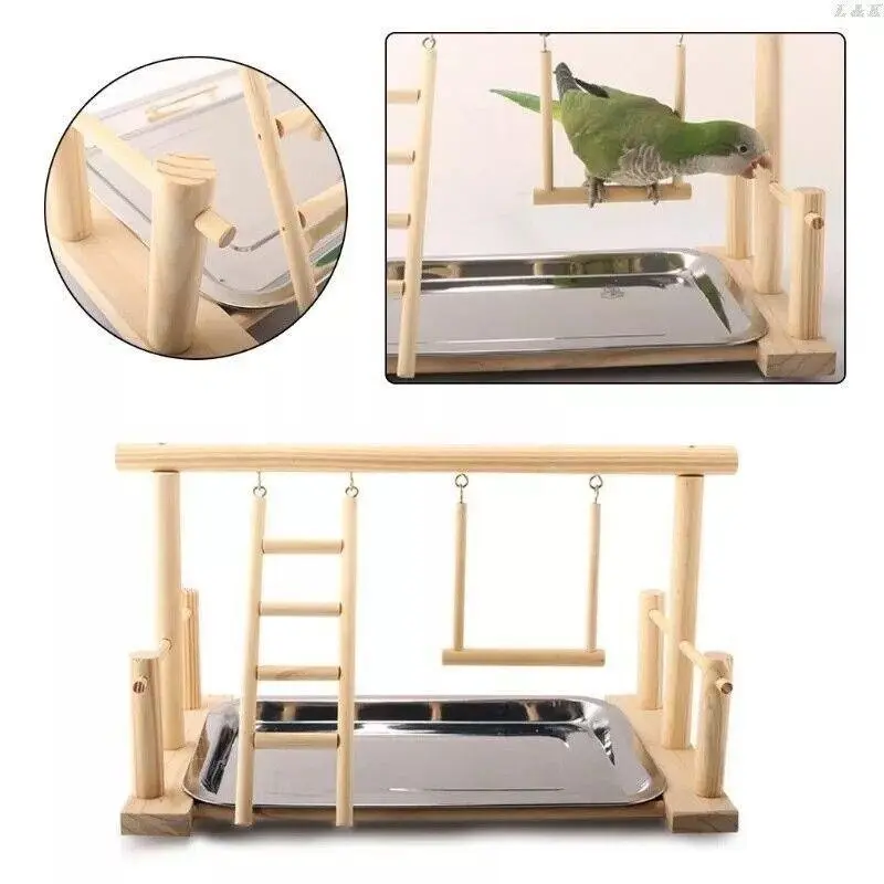 Parrots Wooden Stand Bird Play Activity Center Playground Ladder Perch Gym