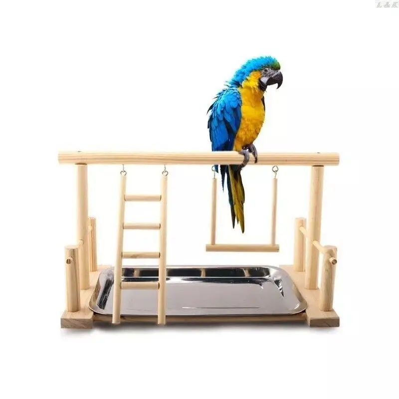 Parrots Wooden Stand Bird Play Activity Center Playground Ladder Perch Gym