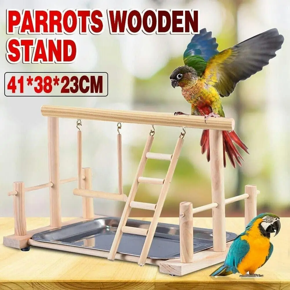 Parrots Wooden Stand Bird Play Activity Center Playground Ladder Perch Gym