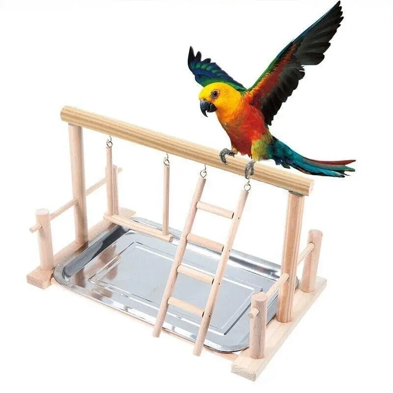 Parrots Wooden Stand Bird Play Activity Center Playground Ladder Perch Gym