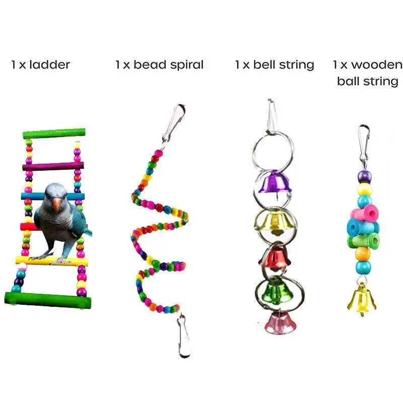 10Pcs Bird Toy Set: Parrot Swing Chewing Toys Hanging Bell for Cockatiel Cages