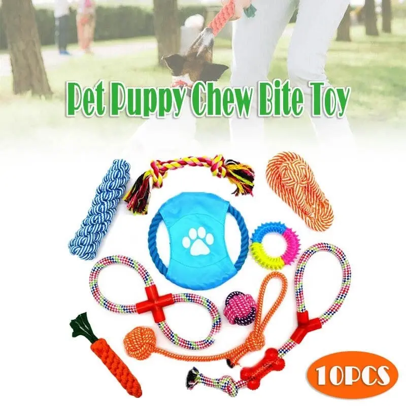 10X Braided Rope Dog Toys Chew Play Clean Teeth