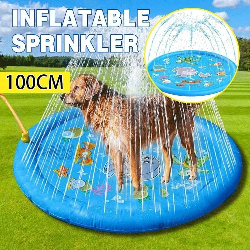 100cm Dog Inflatable Splash Mat Outdoor Sprinkler Play Pad for Pets