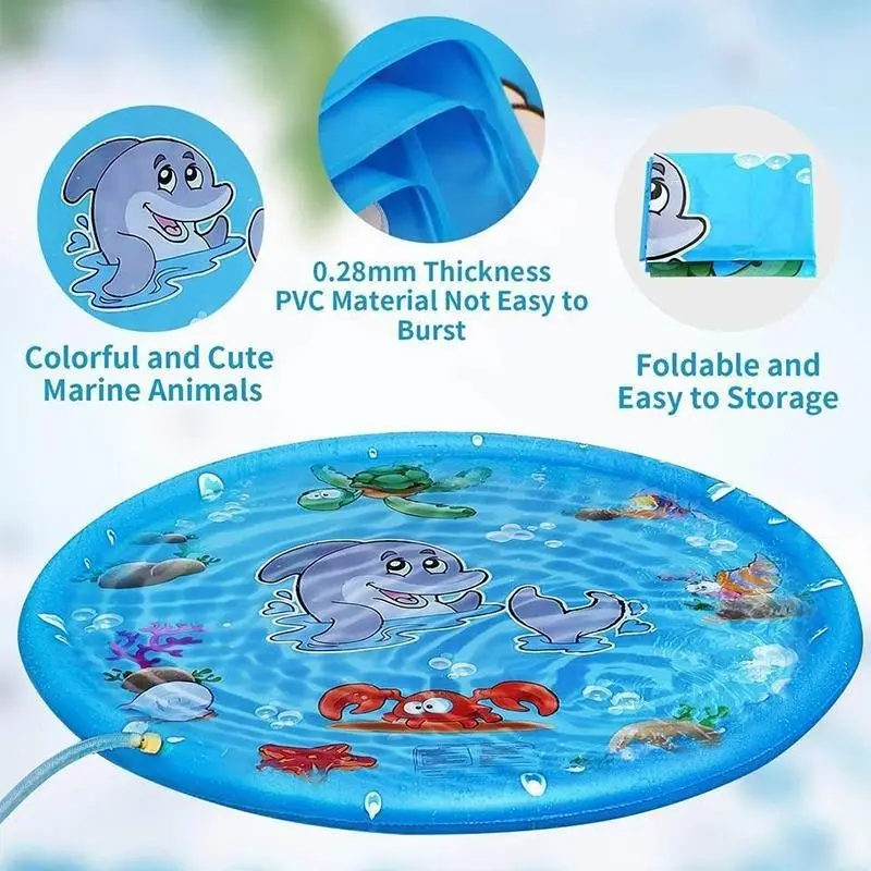 100cm Dog Inflatable Splash Mat Outdoor Sprinkler Play Pad for Pets