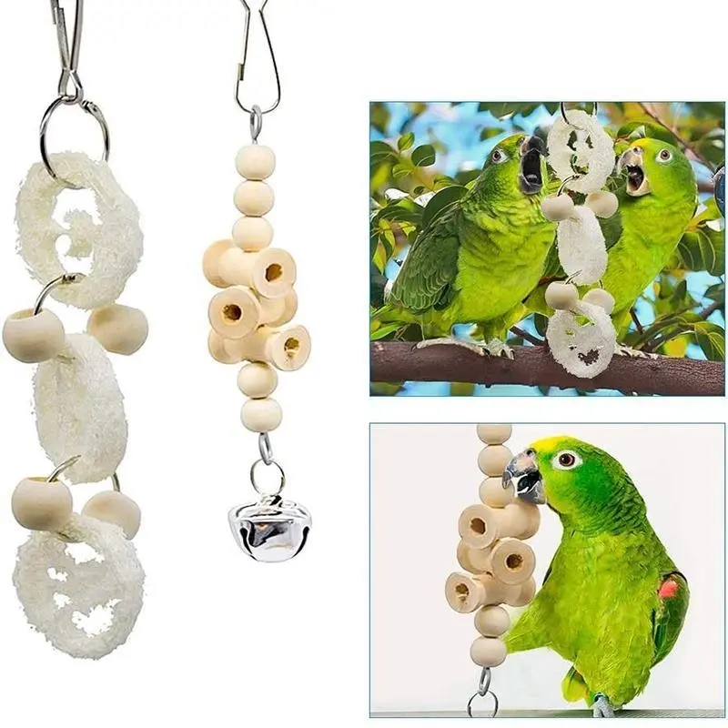 17PCS Bird Toys Parrot Swing Toys Chewing Hanging Bell Cockatiel Cage Toy Set