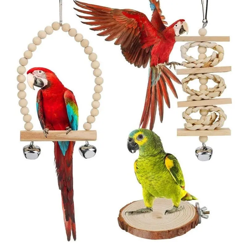 17PCS Bird Toys Parrot Swing Toys Chewing Hanging Bell Cockatiel Cage Toy Set