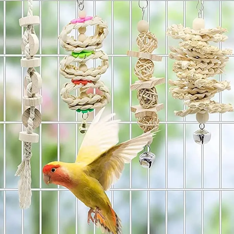 17PCS Bird Toys Parrot Swing Toys Chewing Hanging Bell Cockatiel Cage Toy Set