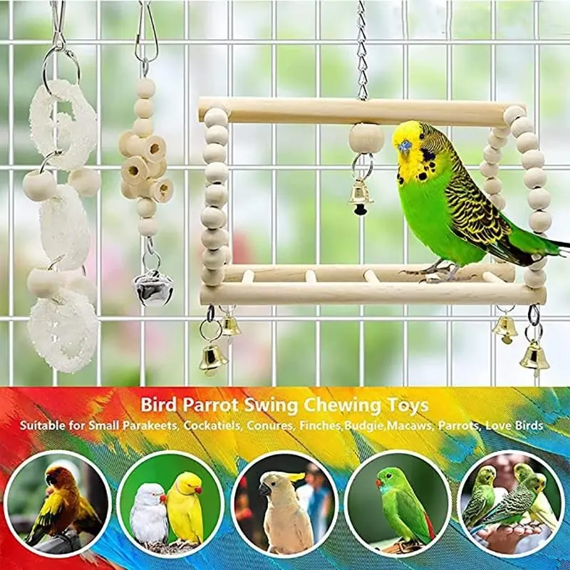 17PCS Bird Toys Parrot Swing Toys Chewing Hanging Bell Cockatiel Cage Toy Set