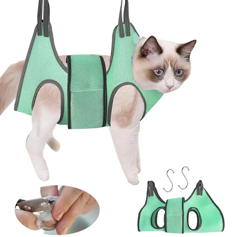 Small Pet Grooming Sling Hammock Dog Cat Restraint Bag Trimming Light Green