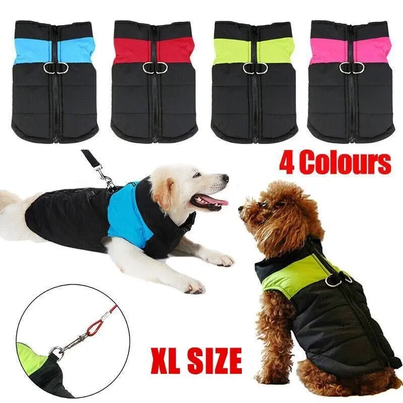 XL Large Dog Jacket Padded Waterproof Pet Clothes Warm Windbreaker Vest Coat Winter