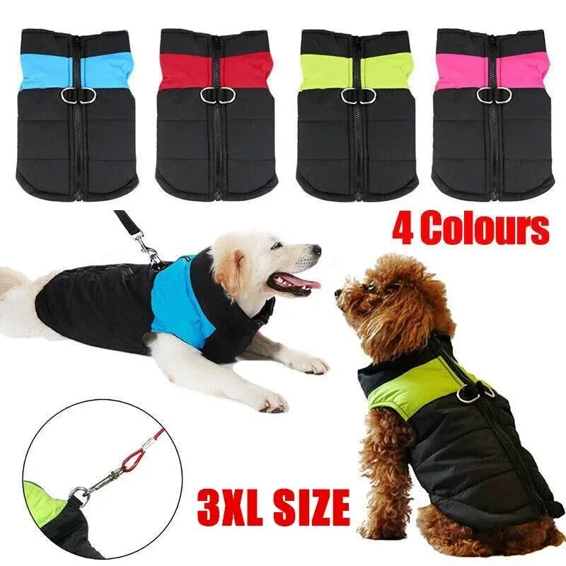 3XL Large Dog Jacket Padded Waterproof Pet Clothes Warm Windbreaker Vest Coat Winter