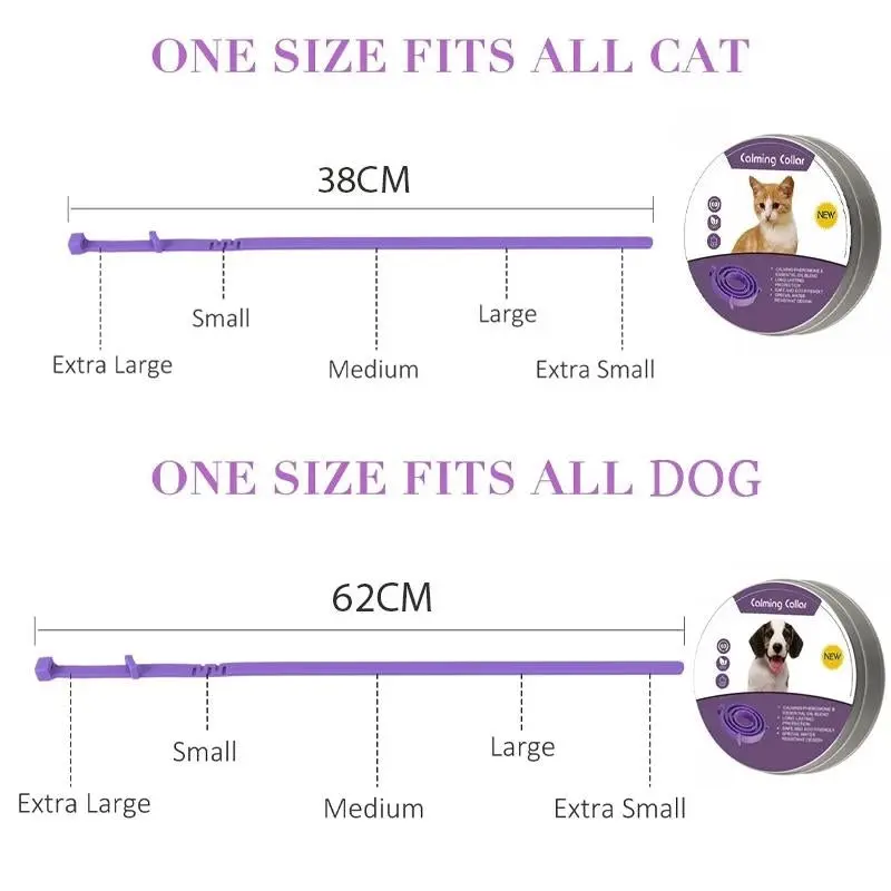 3/6PCS 62cm Pet Calming Collar Adjustable Anti-anxiety for Cats Dogs Stress Reduction