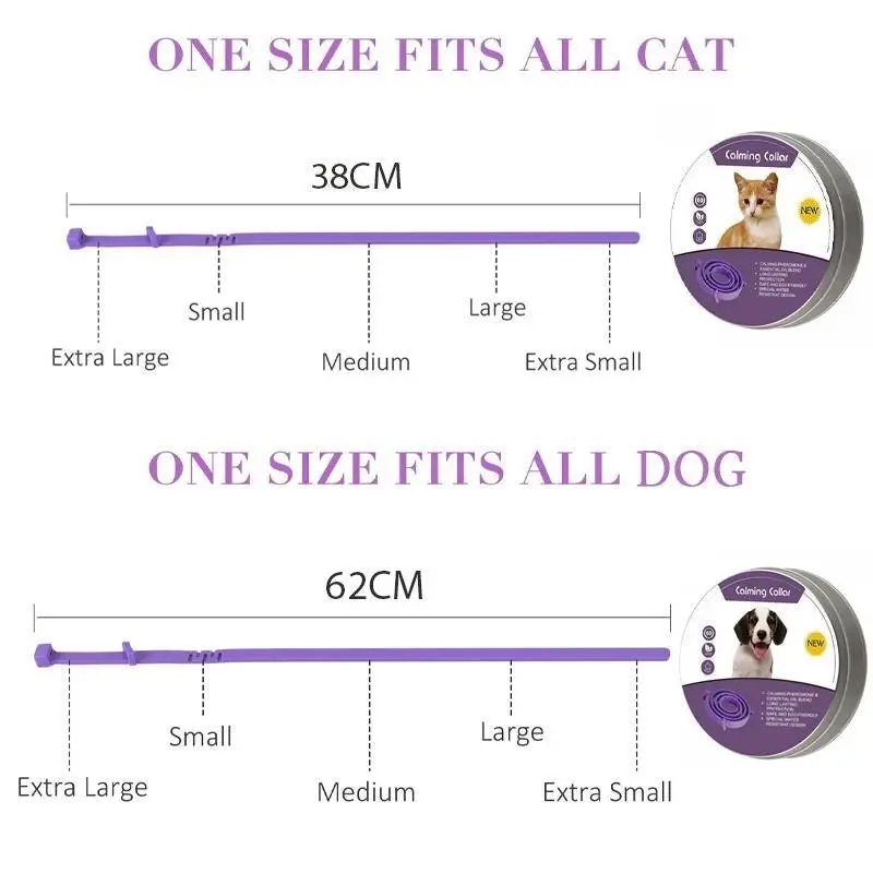 3/6PCS 62cm Pet Calming Collar Adjustable Anti-anxiety for Cats Dogs Stress Reduction