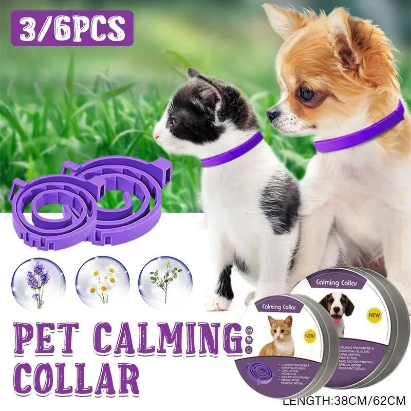 3/6PCS 62cm Pet Calming Collar Adjustable Anti-anxiety for Cats Dogs Stress Reduction