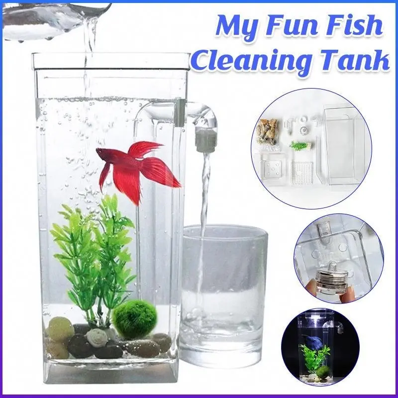 Small Fish Tank Self Cleaning Aquarium Complete Kit with Light Gravity Clean