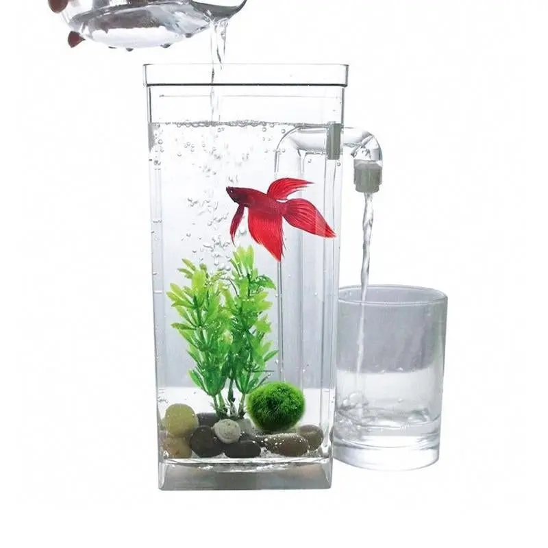 Small Fish Tank Self Cleaning Aquarium Complete Kit with Light Gravity Clean