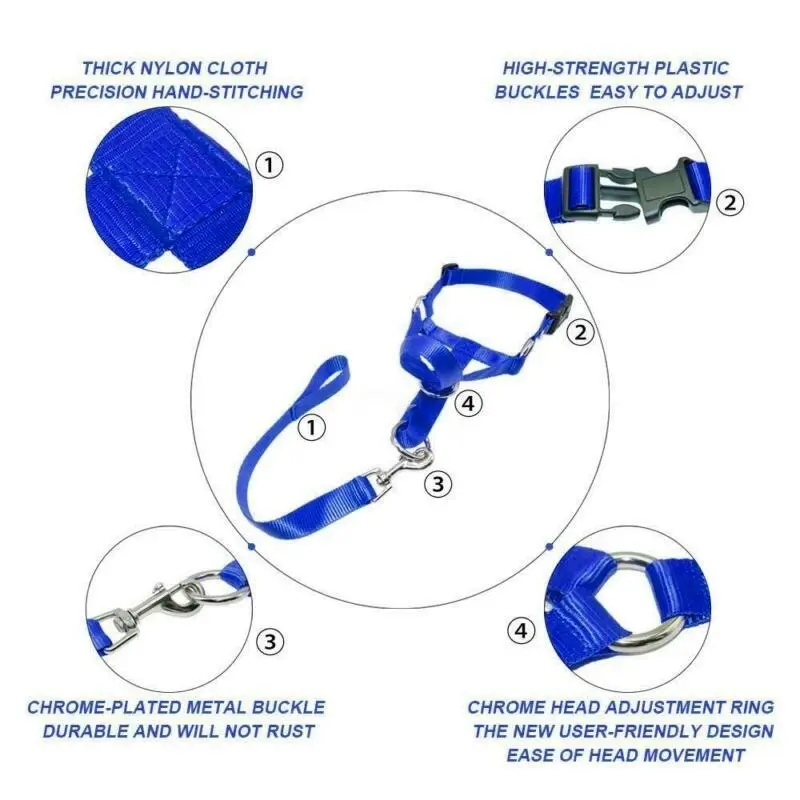 Blue Dog Training Head Collar Halter Stop Pulling Training Tool Harness Strap Leader