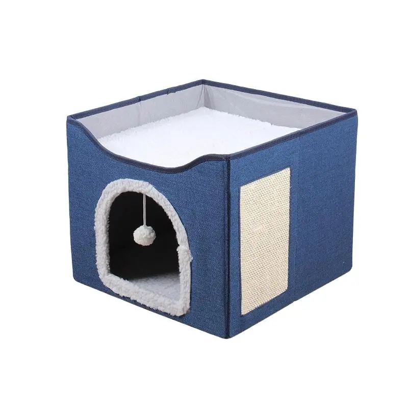 Foldable Pet Cat Calming Bed Hideaway Interactive House Nest Scratching Board