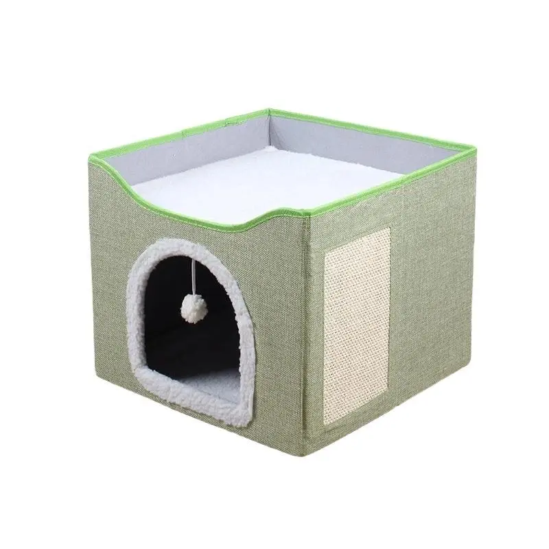 Foldable Pet Cat Calming Bed Hideaway Interactive House Nest Scratching Board