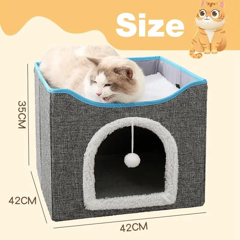 Foldable Pet Cat Calming Bed Hideaway Interactive House Nest Scratching Board