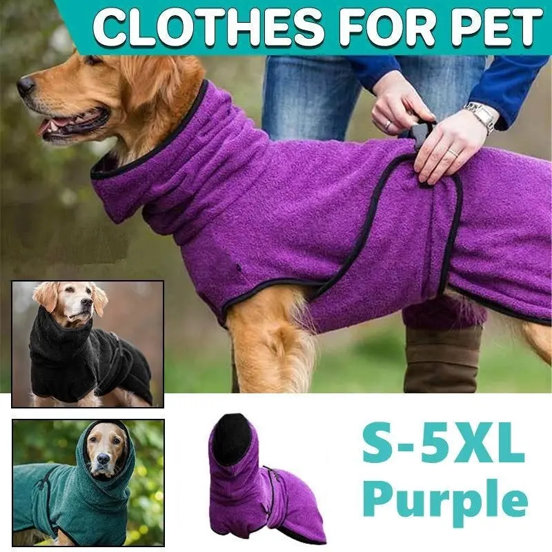 Pet Bathrobe Clothes Dog Towel Drying Robe Soft Warm Super Absorbent Purple