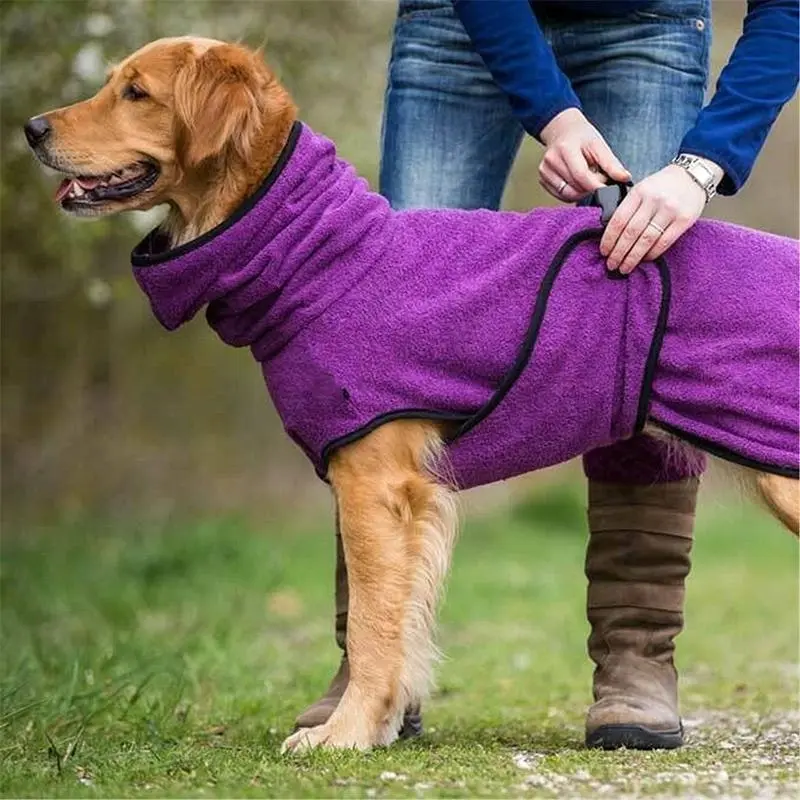 Pet Bathrobe Clothes Dog Towel Drying Robe Soft Warm Super Absorbent Purple