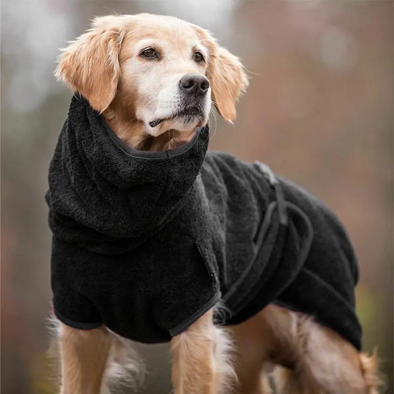 Pet Bathrobe Clothes Dog Towel Drying Robe Soft Warm Super Absorbent Black