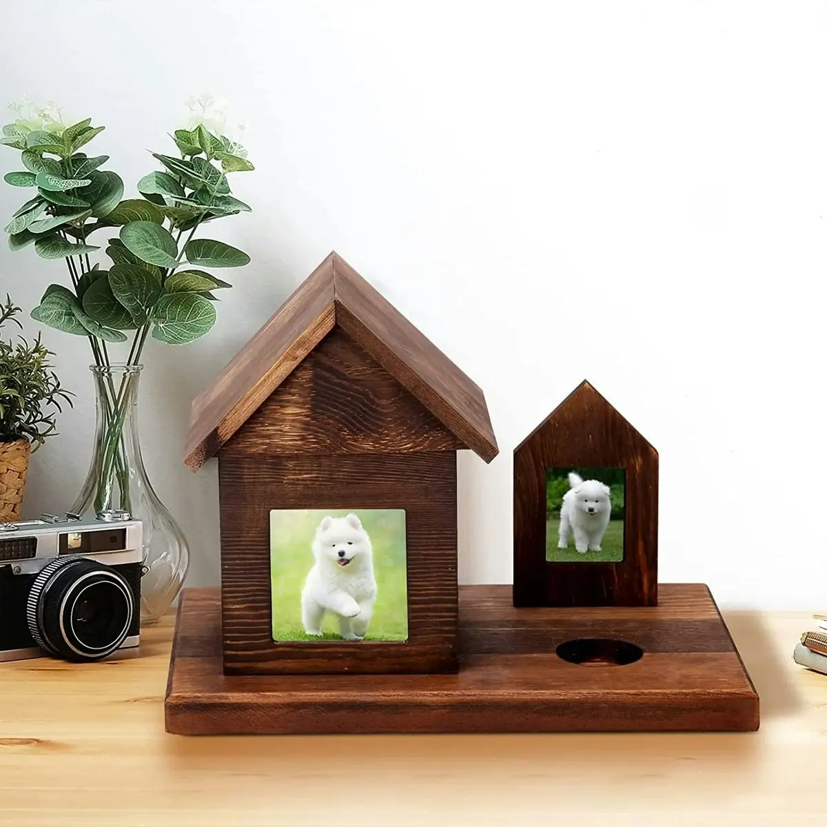 Pet House Urns Dog Cat Ashes Urn with Photo Frame Memory Box Wooden Memorial Pet