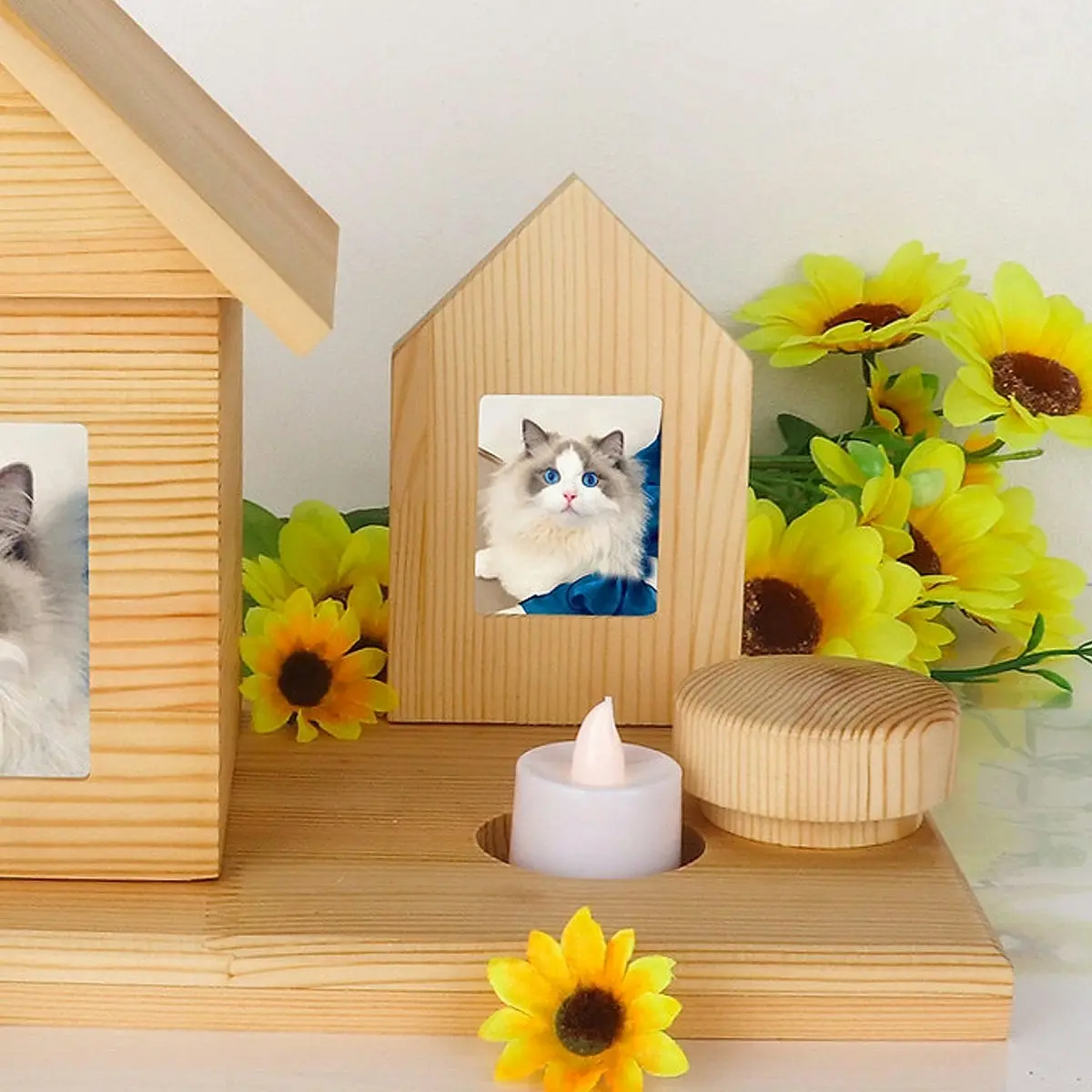 Pet House Urns Dog Cat Ashes Urn with Photo Frame Memory Box Wooden Memorial Pet