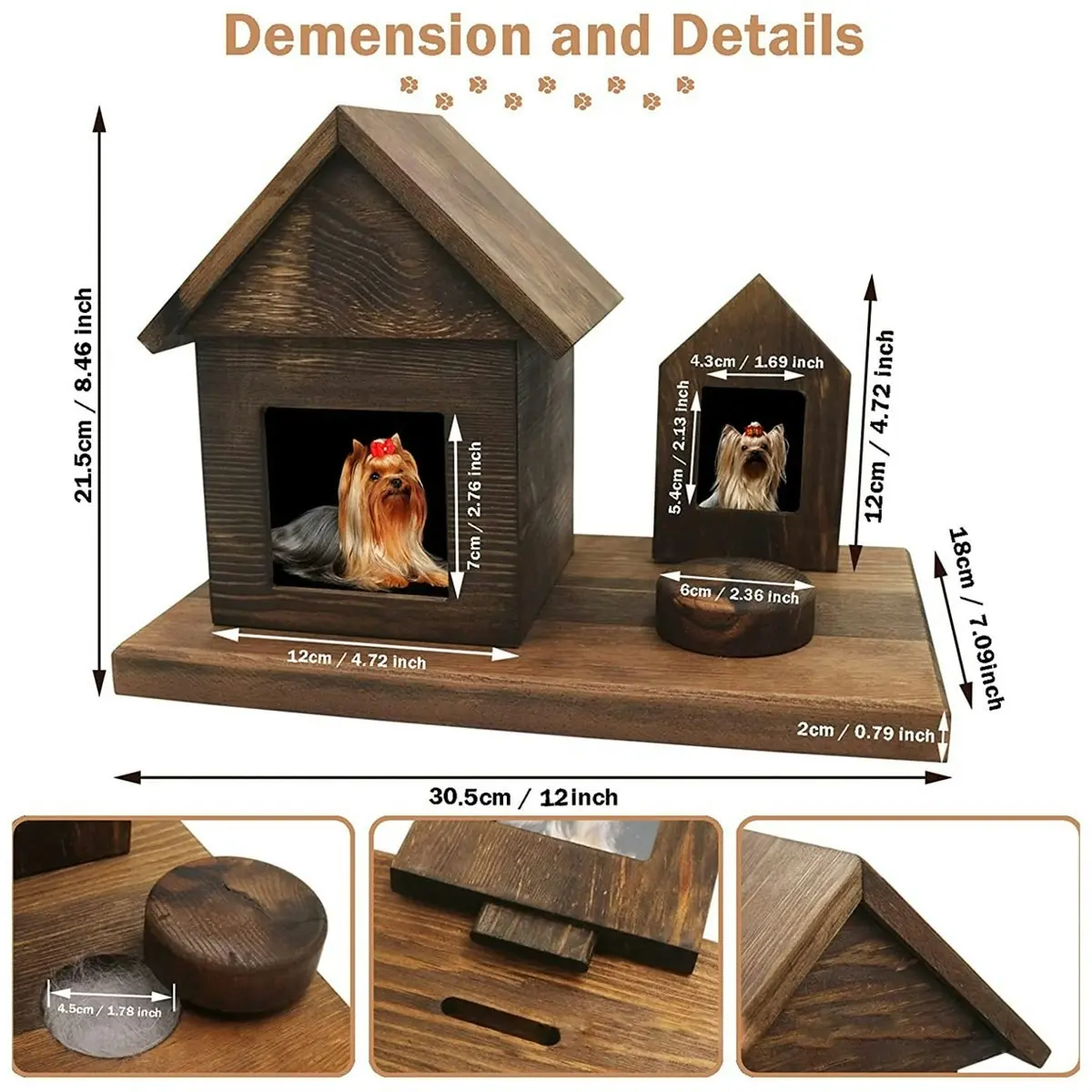 Pet House Urns Dog Cat Ashes Urn with Photo Frame Memory Box Wooden Memorial Pet