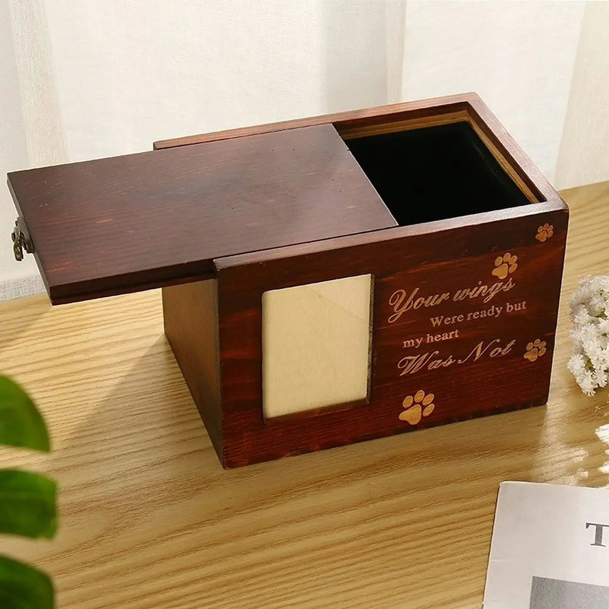 1x Wooden Pet Memorial Urn For Ashes With Photo Frame Cat/Dog Memory Box Keepsak