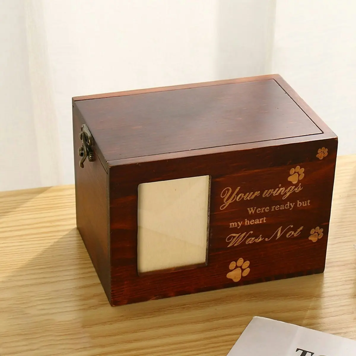 1x Wooden Pet Memorial Urn For Ashes With Photo Frame Cat/Dog Memory Box Keepsak