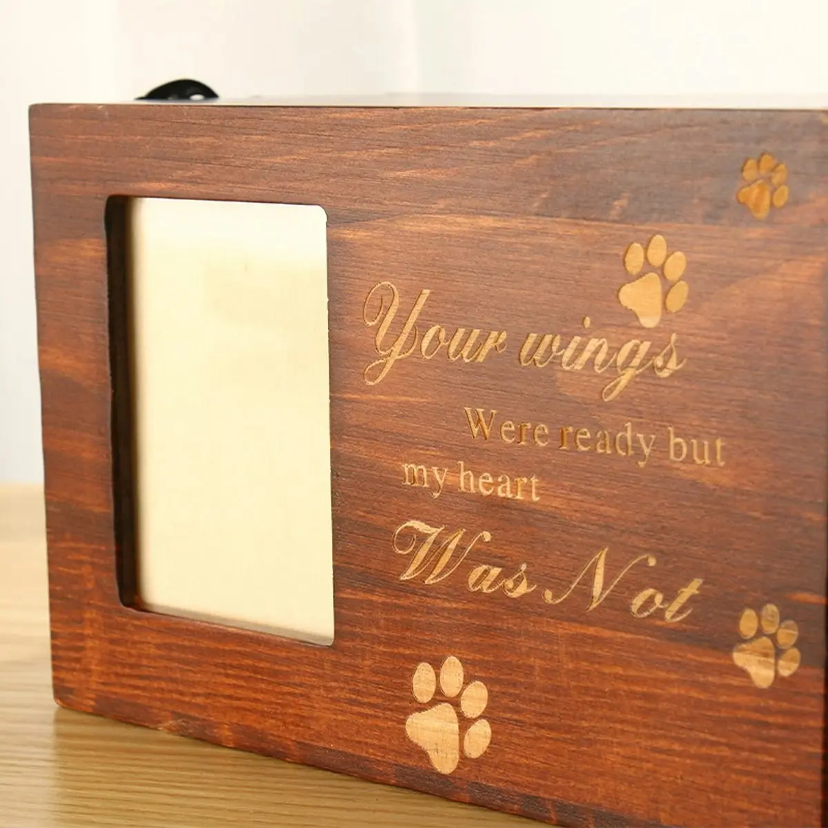 1x Wooden Pet Memorial Urn For Ashes With Photo Frame Cat/Dog Memory Box Keepsak