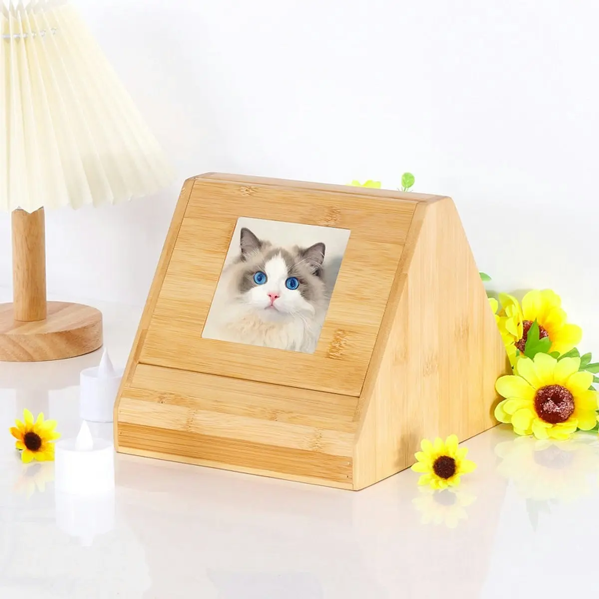 Wooden Pet Memorial Urn for Ashes with Photo Frame Cat / Dog Memory Box Keepsake