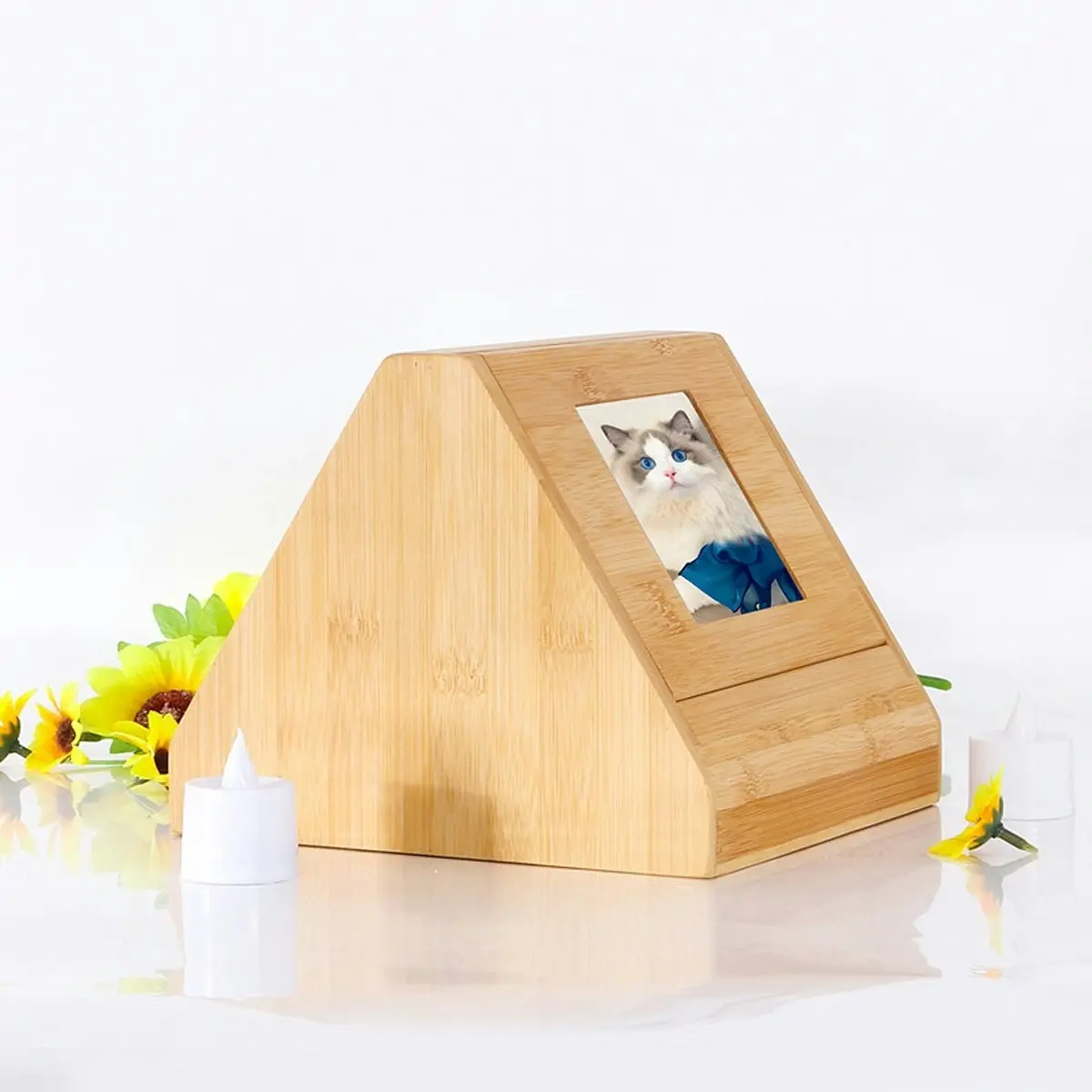 Wooden Pet Memorial Urn for Ashes with Photo Frame Cat / Dog Memory Box Keepsake